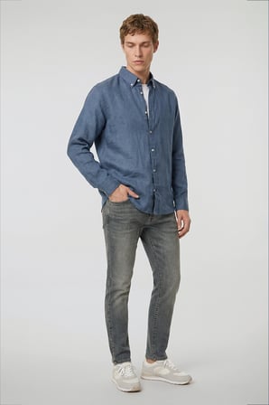 %100 Keten Regular Fit Normal Kesim Siyah Gömlek