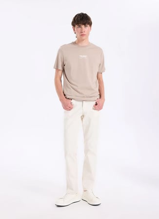 Wrangler Ekru Erkek Straight Denim Pantolon W12O021013 Taş Denim Pantolon