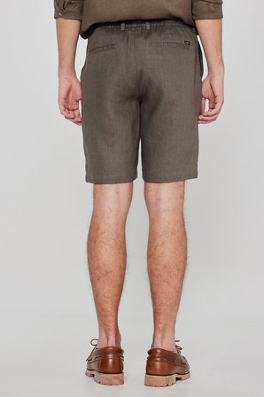 %100 Keten Regular Fit Normal Kesim Cepli Şort