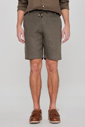 %100 Keten Regular Fit Normal Kesim Cepli Şort
