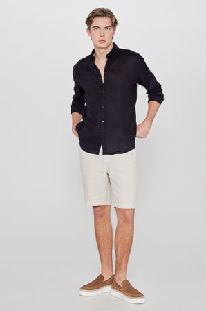 %100 Keten Regular Fit Normal Kesim Cepli Şort