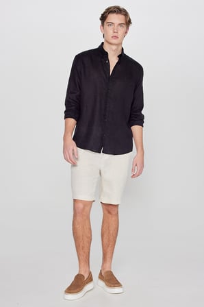 %100 Keten Regular Fit Normal Kesim Cepli Şort