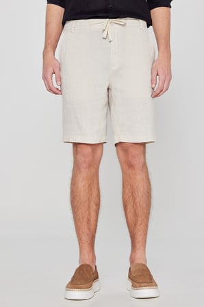 %100 Keten Regular Fit Normal Kesim Cepli Şort