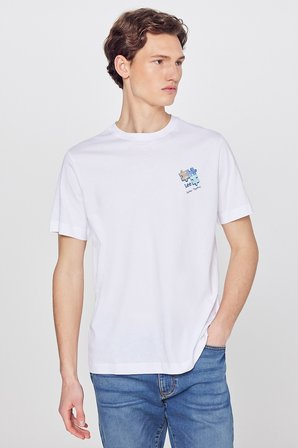 %100 Pamuk Regular Fit Normal Kesim Bisiklet Yaka Logo Detaylı Tişört