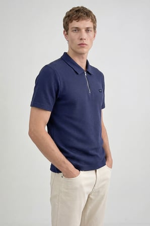 %100 Pamuk Relaxed Fit Rahat Kesim Yarım Fermuarlı Polo Yaka Tişört