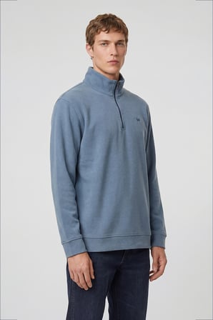 Pamuklu Regular Fit Dik Yaka Fermuarlı Selanik Örgü Sweatshirt