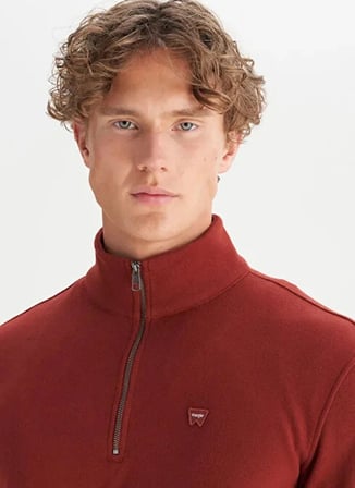 Wrangler Dik Yaka Bordo Erkek Sweatshırt TW2520532810 Bordo Sweatshirt