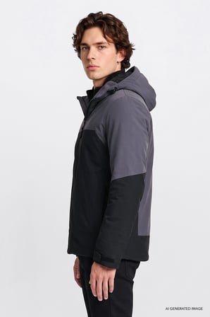 Relaxed Fit Rahat Kesim Kapüşonlu Cepli Şişme Puffer Mont