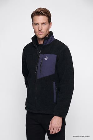 Regular Fit Normal Kesim Dik Yaka Tam Fermuarlı Cepli Sherpa Sweatshirt Polar