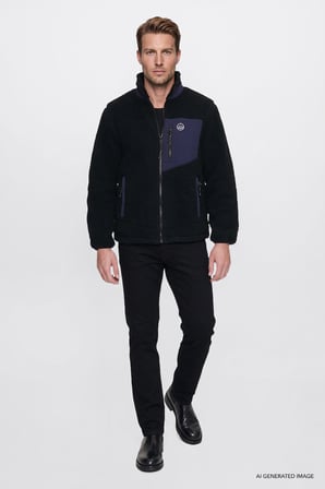 Regular Fit Normal Kesim Dik Yaka Tam Fermuarlı Cepli Sherpa Sweatshirt Polar