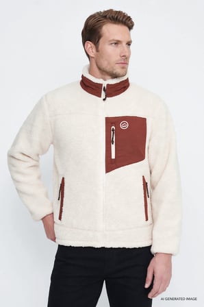 Regular Fit Normal Kesim Dik Yaka Tam Fermuarlı Cepli Sherpa Sweatshirt Polar