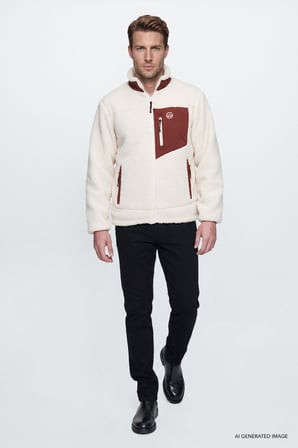 Regular Fit Normal Kesim Dik Yaka Tam Fermuarlı Cepli Sherpa Sweatshirt Polar