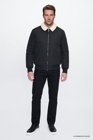 Regular Fit Normal Kesim Gömlek Yaka Cepli Bomber Ceket