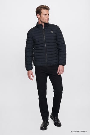 Regular Fit Normal Kesim Dik Yaka Cepli Şişme Mont