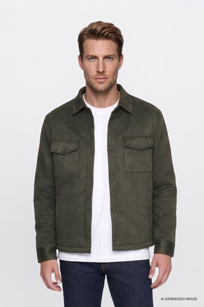Regular Fit Normal Kesim Gömlek Yaka Cepli Bomber Ceket
