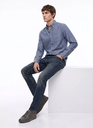 Dockers Lacivert Erkek Regular Fit Gömlek D2620159410_Diagonal Gömlek
