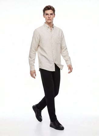 Dockers Ekru Erkek Regular Fit Gömlek D2620159614_Diagonal Gömlek