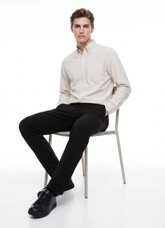 Dockers Ekru Erkek Regular Fit Gömlek D2620159614_Diagonal Gömlek