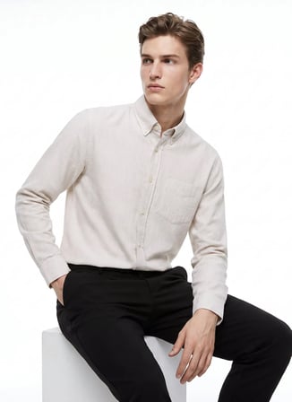 Dockers Ekru Erkek Regular Fit Gömlek D2620159614_Diagonal Gömlek