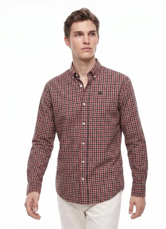 Dockers Bordo Erkek Regular Fit Ekose Gömlek D2620129810_Ekose Gömlek