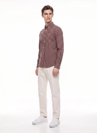 Dockers Bordo Erkek Regular Fit Ekose Gömlek D2620129810_Ekose Gömlek