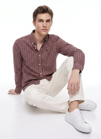 Dockers Bordo Erkek Regular Fit Ekose Gömlek D2620129810_Ekose Gömlek