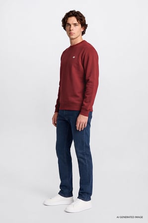 Regular Fit Normal Kesim %100 Pamuk Bisiklet Yaka İçi Polarlı Bordo Sweatshirt