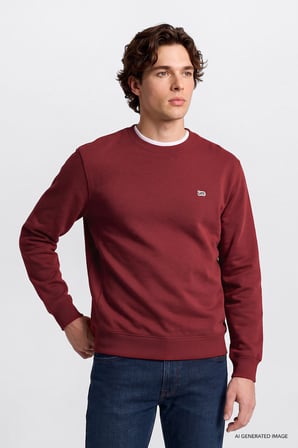 Regular Fit Normal Kesim %100 Pamuk Bisiklet Yaka İçi Polarlı Bordo Sweatshirt