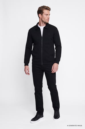 Pamuklu Relaxed Fit Dik Yaka Fermuarlı Selanik Örgü Sweatshirt