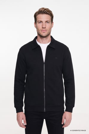 Pamuklu Relaxed Fit Dik Yaka Fermuarlı Selanik Örgü Sweatshirt