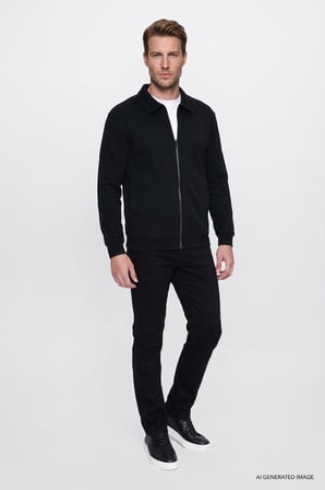 Pamuklu Relaxed Fit Dik Yaka Fermuarlı Selanik Örgü Sweatshirt