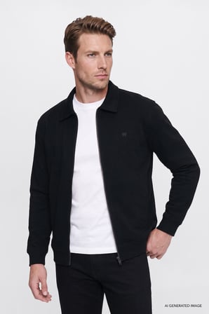 Pamuklu Relaxed Fit Dik Yaka Fermuarlı Selanik Örgü Sweatshirt