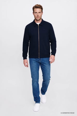 Pamuklu Relaxed Fit Dik Yaka Fermuarlı Selanik Örgü Sweatshirt