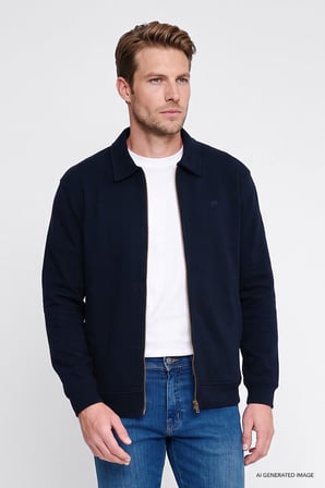 Pamuklu Relaxed Fit Dik Yaka Fermuarlı Selanik Örgü Sweatshirt