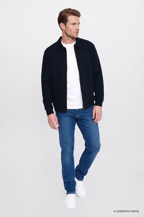 Pamuklu Relaxed Fit Dik Yaka Fermuarlı Selanik Örgü Sweatshirt