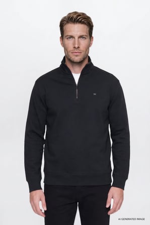 Pamuklu Regular Fit Normal Kesim Fermuarlı Dik Yaka Logo Detaylı Sweatshirt