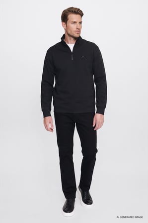 Pamuklu Regular Fit Normal Kesim Fermuarlı Dik Yaka Logo Detaylı Sweatshirt