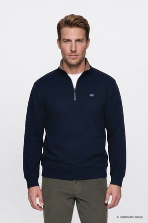 Pamuklu Selanik Regular Fit Normal Kesim Fermuarlı Dik Yaka Sweatshirt