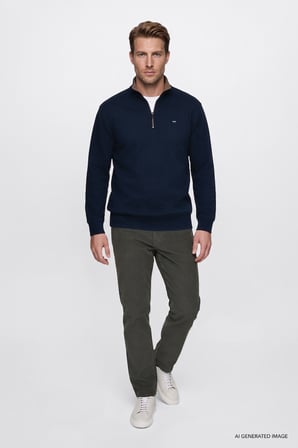 Pamuklu Selanik Regular Fit Normal Kesim Fermuarlı Dik Yaka Sweatshirt