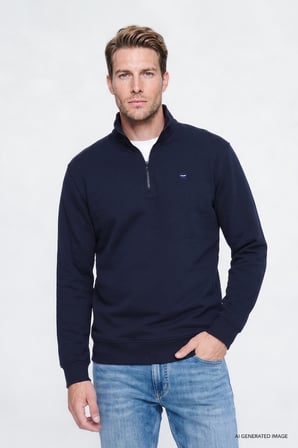 Pamuklu Regular Fit Normal Kesim Fermuarlı Dik Yaka Logo Detaylı Sweatshirt