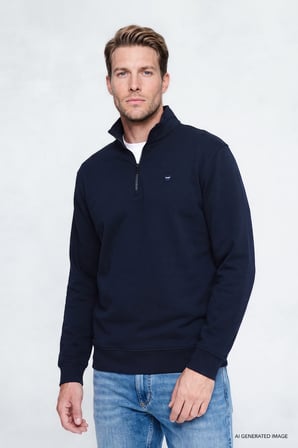 Pamuklu Regular Fit Normal Kesim Fermuarlı Dik Yaka Logo Detaylı Sweatshirt