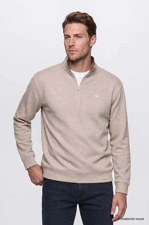 Pamuklu Selanik Regular Fit Normal Kesim Fermuarlı Dik Yaka Sweatshirt