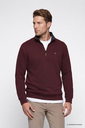 Pamuklu Selanik Regular Fit Normal Kesim Fermuarlı Dik Yaka Sweatshirt