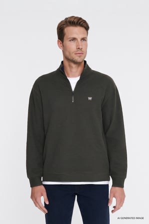 Pamuklu Selanik Regular Fit Normal Kesim Fermuarlı Dik Yaka Sweatshirt