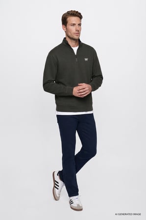 Pamuklu Selanik Regular Fit Normal Kesim Fermuarlı Dik Yaka Sweatshirt