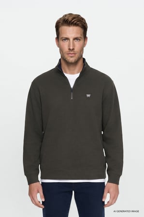 Pamuklu Selanik Regular Fit Normal Kesim Fermuarlı Dik Yaka Sweatshirt