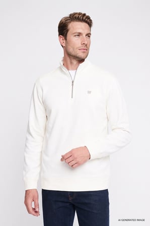 Pamuklu Regular Fit Normal Kesim Fermuarlı Dik Yaka Logo Detaylı Sweatshirt