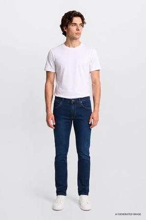 Luke Slim Fit Dar Kesim Normal Bel Dar Paça Pamuklu Esnek Mavi Jean Denim Pantolon