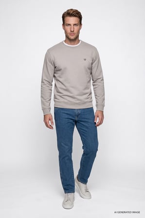 Pamuklu Regular Fit Normal Kesim Bisiklet Yaka Logo Detaylı Sweatshirt