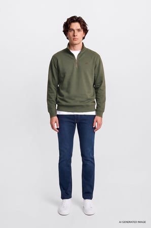 Regular Fit Normal Kesim Kapüşonlu Fermuarlı Lacivert Sweatshirt Ceket